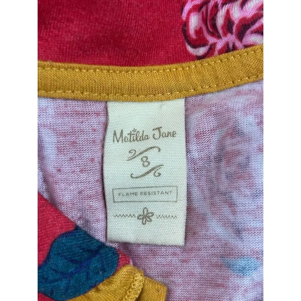 Matilda Jane Sleepyhead‎ PJ Gown Girls Size 8 Red Rose Pattern Tiered Ruffle Hem
